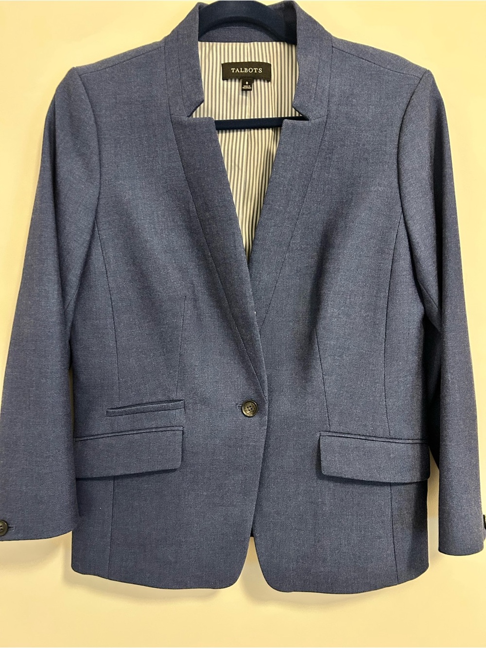Talbots Women's Heathered Navy Single-Button Collarless Blazer